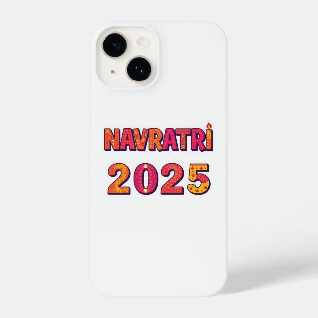 Feierliche "NAVRATRI 2025" Farbige Typografie iPhone Hülle (Rückseite)