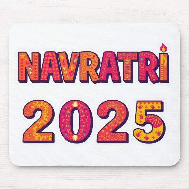 Feierliche "NAVRATRI 2025" Farbige Typografie Mousepad (Vorne)