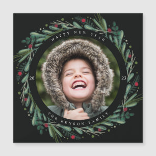 Feierliche Neujahrsfeier Blätter Berries Magnet