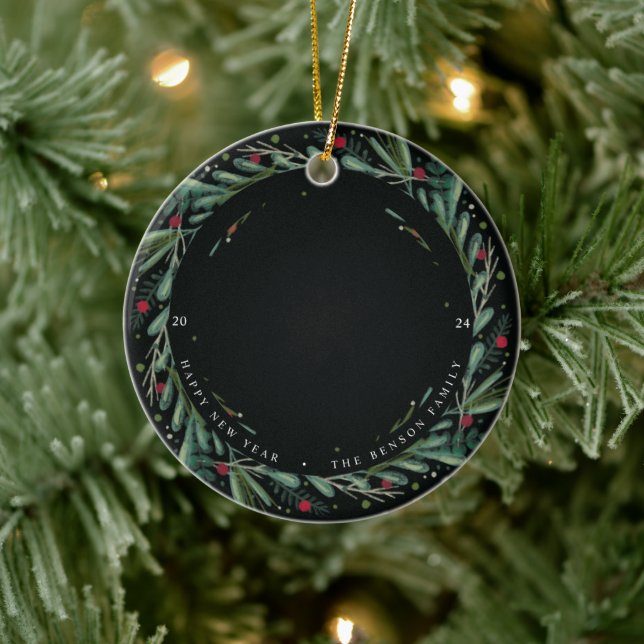 Feierliche Neujahrsfeier Blätter Berries Pic Keramik Ornament (Baum)