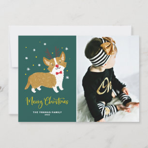 Feierliche Niedliche Corgi Reindeer Frohe Weihnach Feiertagskarte