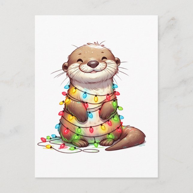 Feierliche Niedliche Weihnachten Otter in Lights u Postkarte (Vorderseite)