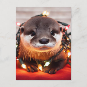 Feierliche Niedliche Weihnachten Otter in Lights u Postkarte
