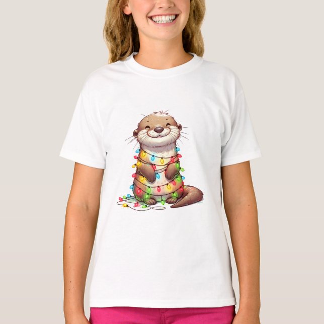 Feierliche Niedliche Weihnachten Otter in Lights u T-Shirt (Vorderseite)