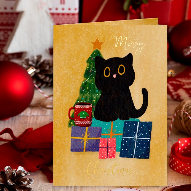 Feierliche Orange Gold Weihnachts Black Cat Kaffee (Von Creator hochgeladen)