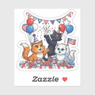 Feierliche Paw-ty - Patriotisches Cat-Party Aufkleber