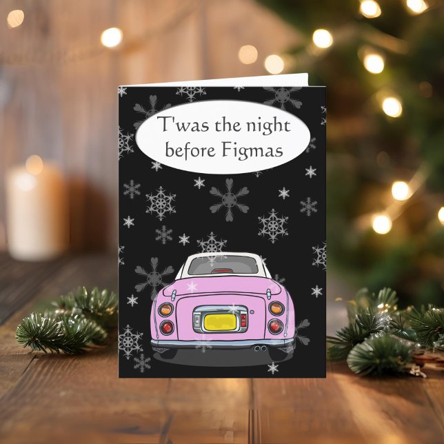 Feierliche Pink Figaro Autokarte Weihnachtskarte Feiertagskarte (Happy Fig-mas! A fun figgy themed christmas card to send to your car! (or your figgy loving friends))