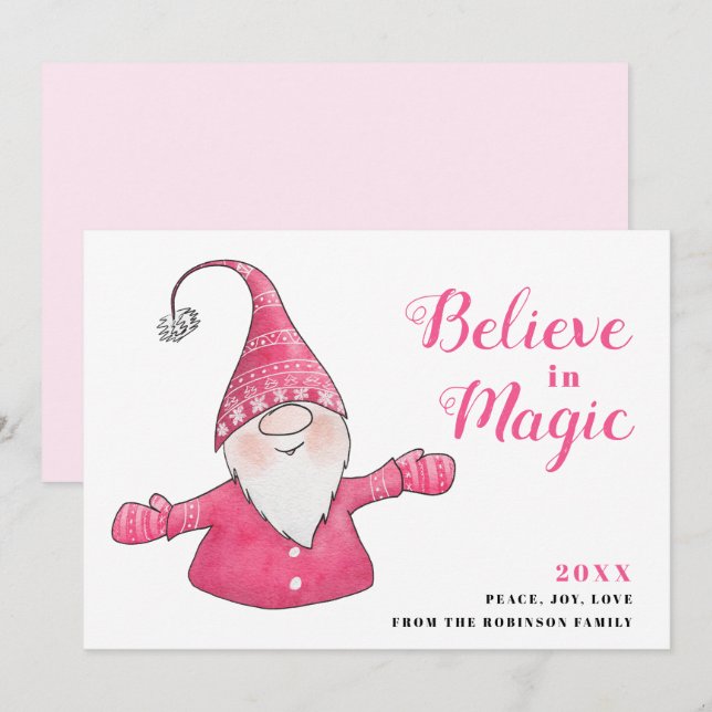 Feierliche Pink Weihnachten Niedlich Gnome Glauben (Vorne/Hinten)