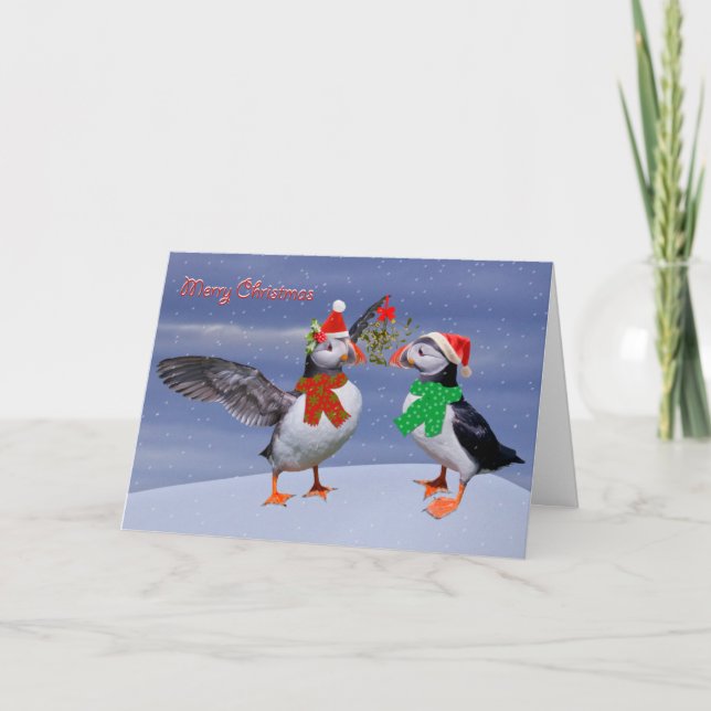 Feierliche Puffins Weihnachtskarte Feiertagskarte (Vorderseite)