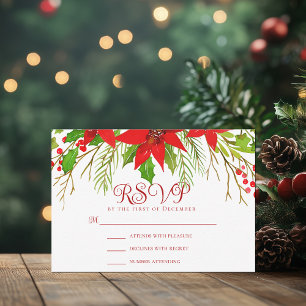 Feierliche Red Poinsettia Weihnachtsfeier RSVP Karte