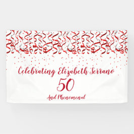 Feierliche Red Ribbon & Confetti 50. Geburtstagspa Banner