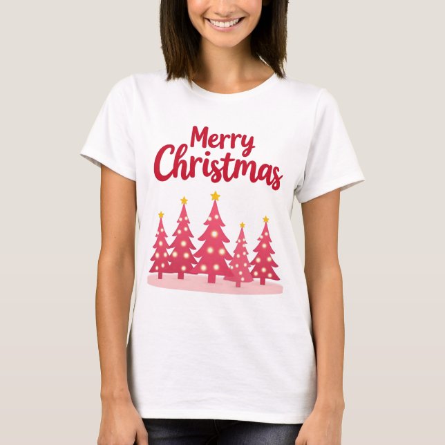 Feierliche Rosa Weihnachtsbäume "Frohe Weihnachten T-Shirt (Vorderseite)
