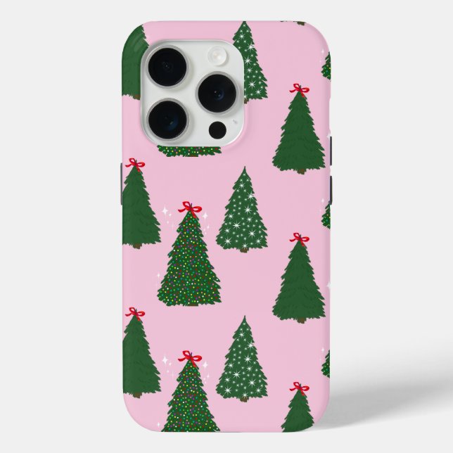 Feierliche Rosa Weihnachtsbaummuster Case-Mate iPhone Hülle (Rückseite)