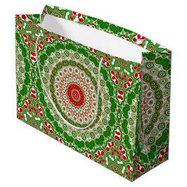 Feierliche Rot-Grün-Mandala mit Urlaubssymmetrie Große Geschenktüte