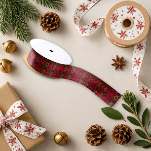 Feierliche Rot-Grün-Raute Kariertes Muster Urlaub Satinband