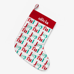 Feierliche rot-grüne "fröhliche" Typografie Kleiner Weihnachtsstrumpf