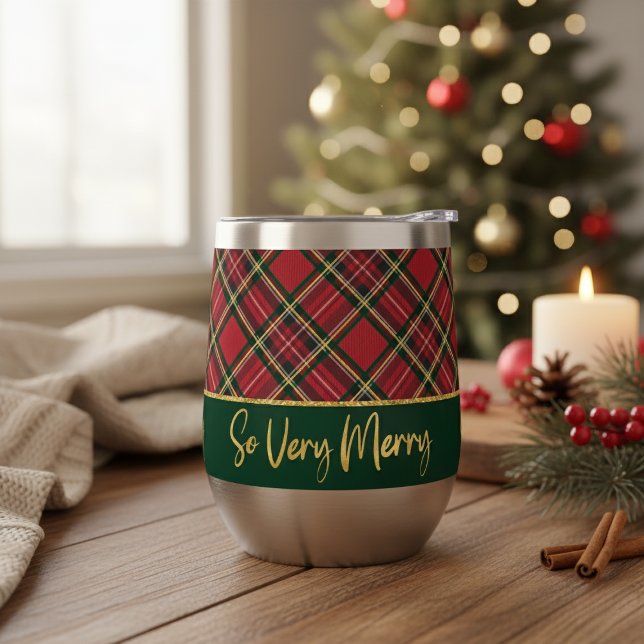 Feierliche Rot Kariert so sehr frohe Ferien (Festive Red Plaid So Very Merry Holiday Thermal Wine Tumbler)