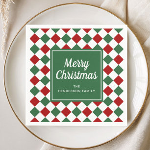 Feierliche Rot und Grün Karo Frohe Weihnachten Serviette