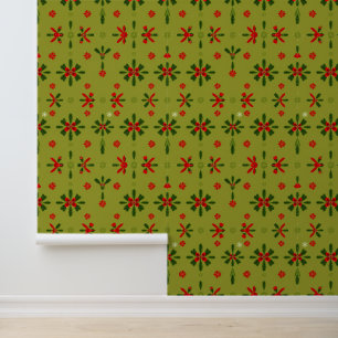 Feierliche Rot- und Grüne Weihnachtsmuster Tapete