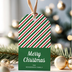 Feierliche Rot- und Grünstreifen Weihnachten Geschenkanhänger