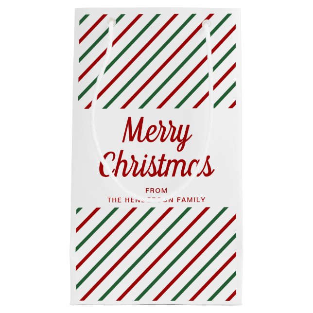 Feierliche Rot- und Grünstreifen Weihnachten Kleine Geschenktüte (Vorderseite)