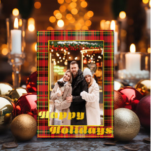 Feierliche Rot- und Grüntartan "Happy Holidays" Feiertagskarte