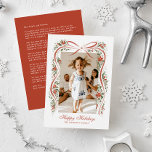 Feierliche Rote Band mit Poinsettias und Grünpflan Feiertagskarte<br><div class="desc">Senden Sie Familienjubiläum und Feiertagsmagazin mit dieser Weihnachtskarte aus einem Foto, die hübsche, handgezeichnet Illustrationen eines rostroten Band mit festlichen Zierschriften aus roten Poinsettia-Blume und Grünpflanzen enthält. Traditionelle Schriftart behielt das hohe Gefühl und Tradition machen diese Urlaubskarte zu einer exzellenten Wahl für Romantiker mit einer Liebe für das große Jahrtausend...</div>
