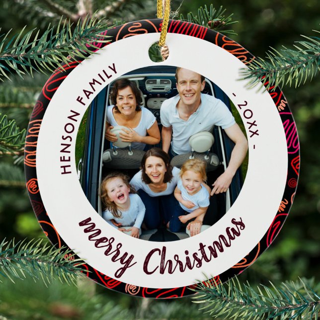 Feierliche Rote Formen Familien Foto Frohe Weihnac Keramik Ornament (Von Creator hochgeladen)
