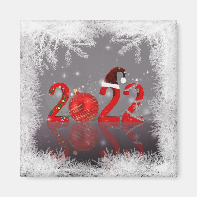 Feierliche Rote Frohe Weihnachten 2022 Magnet (Vorne)