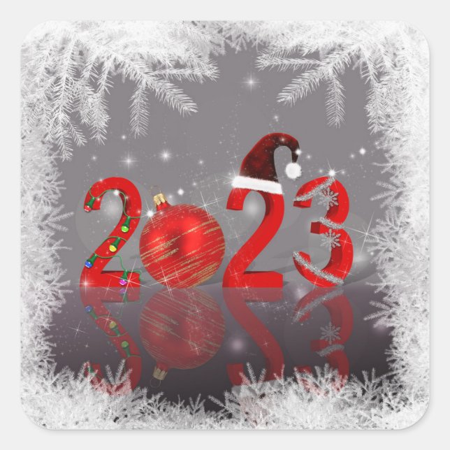 Feierliche Rote Frohe Weihnachten 2023 Quadratischer Aufkleber (Vorderseite)