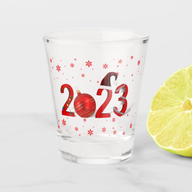 Feierliche Rote Frohe Weihnachten 2023 Schnapsglas (Vorderseite)