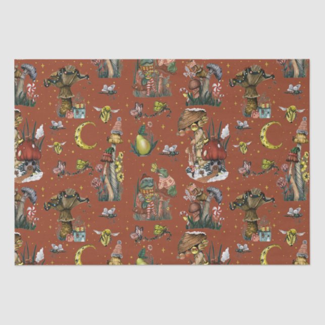 Feierliche Rote Pilze Cotgagecore Frohe Weihnachte Seidenpapier (Vorderseite)