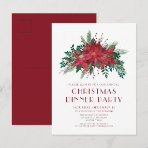 Feierliche Rote Poinsettia Weihnachtsabend Einladu Postkarte