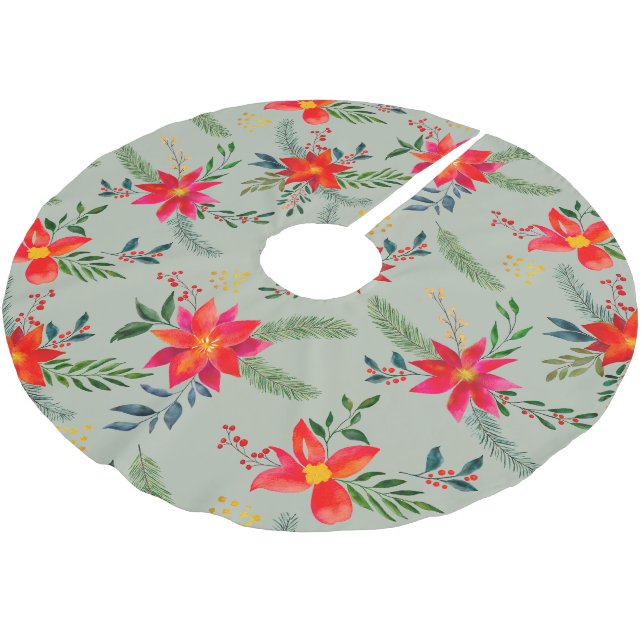 Feierliche Rote Poinsettia Weihnachtsblume Polyester Weihnachtsbaumdecke (Schrägansicht)