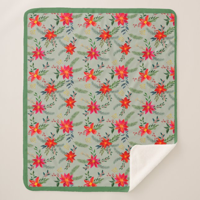 Feierliche Rote Poinsettia Weihnachtsblume Sherpadecke (Vorderseite)