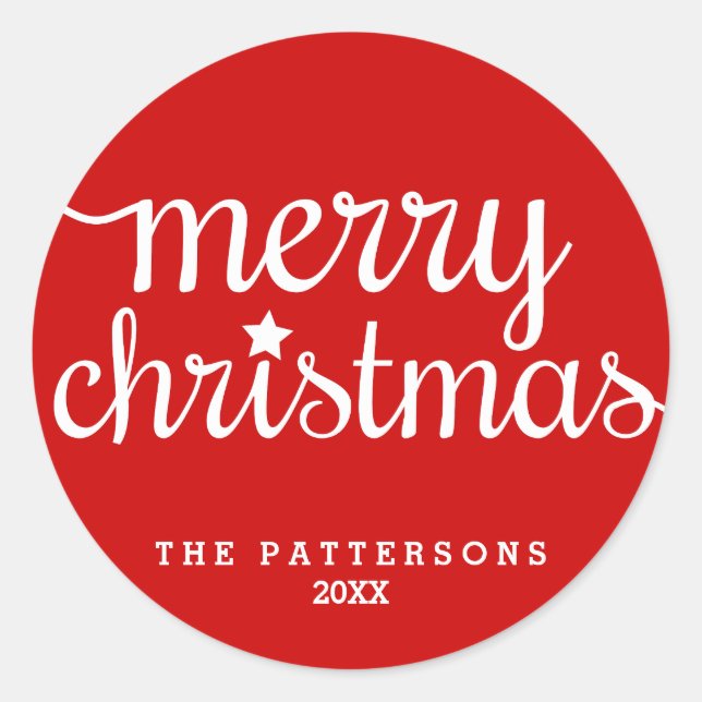 Feierliche Rote Runde Frohe Weihnachtsaufkleber Runder Aufkleber (Vorderseite)