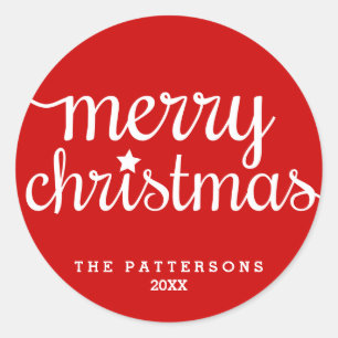 Feierliche Rote Runde Frohe Weihnachtsaufkleber Runder Aufkleber