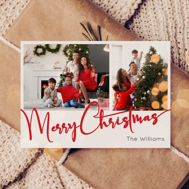 Feierliche Rote Schrift Frohe Weihnachten Zwei Fot (Von Creator hochgeladen)