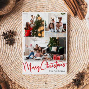 Feierliche Rote Schrift Vertikal 3 Foto Weihnachte Feiertagskarte
