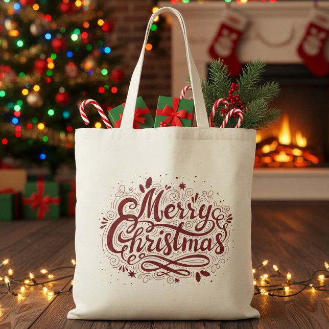 Feierliche Rote Weihnachtsfeiertage Tragetasche (Festive Red Merry Christmas Holiday Tote Bag)