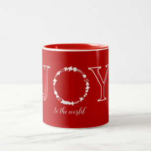 Feierliche Rote Weiße Freude am Weltkranz Zweifarbige Tasse