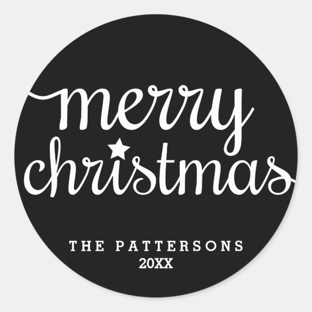 Feierliche Runde Schwarz-weiß Frohe Weihnachtsaufk Runder Aufkleber (Vorderseite)