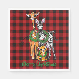 Feierliche Safari-Freunde, rot kariert Serviette