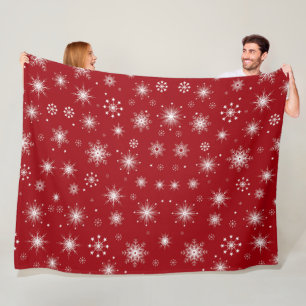 Feierliche Schneeflocke Blanket in lebhaftem Rot Fleecedecke