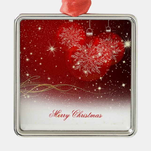 Feierliche Schneeflocken "Frohe Weihnachten" Ornament Aus Metall (Vorne)