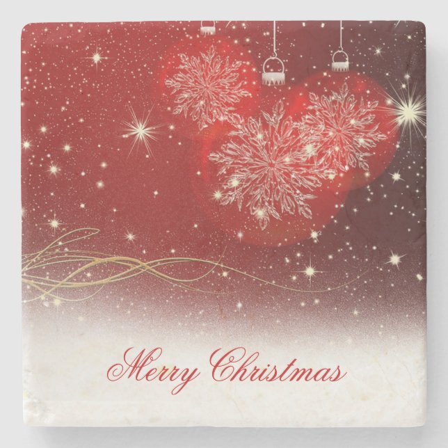 Feierliche Schneeflocken "Frohe Weihnachten" Steinuntersetzer (Vorderseite)