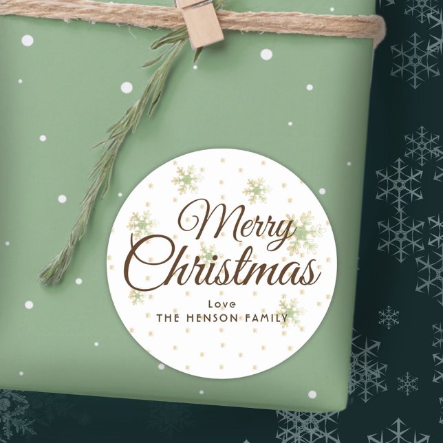 Feierliche Schneeflocken Frohe Weihnachtsschrift Runder Aufkleber (Von Creator hochgeladen)