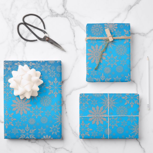 Feierliche Schneeflocken-Geschenkblätter Geschenkpapier Set (Vorderseite)