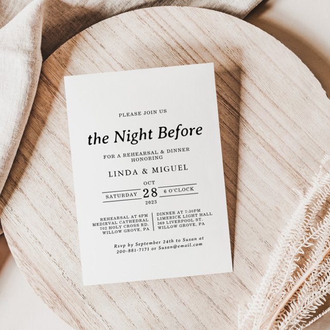 Feierliche Schwarz-weiße Nacht vor Probe Abendesse Einladung (Von Creator hochgeladen)