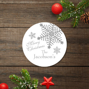 Feierliche Silber Frohe Weihnachtsschneeflocken Ge Runder Aufkleber